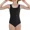 Black, variant on Girls One Piece Swimsuits Removable Pads Adjustable Strap Swimwear Scalloped Ribbed Teen Bathing Suit 7-16 Years