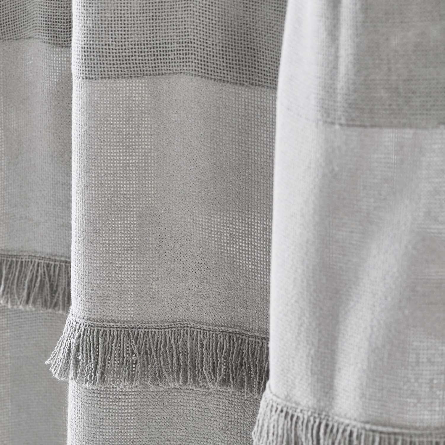 VHC Brands Burlap Dove Grey Fringe Farmhouse Unlined Shower Curtain 72x72