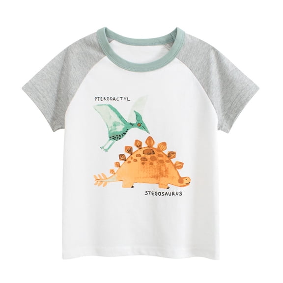 XUELUO Baby Boys Athletic Shirts Summer Cartoon Dinosaur Print Crew Neck Short Sleeve Casual Tops Tee Shirts Outwear,White,18-24 Months