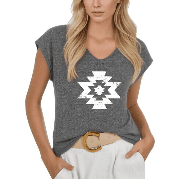 Cozymy Womens Southwestern Geometric Graphic Tshirt V Neck Sleeveless Tshirt Graphic Tees Shirts Casual Summer Tribal Style Tops S 5XL