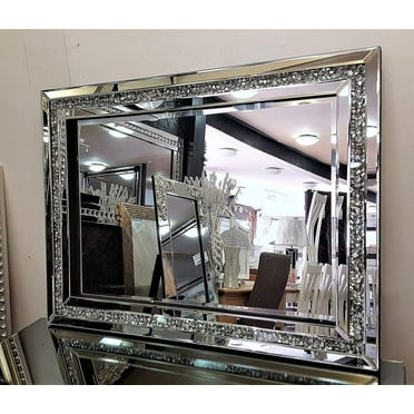 SHYFOY Rectangle Decorative Wall Mirror Crushed Diamond Vanity Mirror Wall Mounted Makeup Mirror for Home Decor