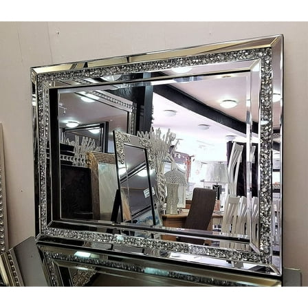 SHYFOY Rectangle Decorative Wall Mirror Crushed Diamond Vanity Mirror Wall Mounted Makeup Mirror for Home Decor