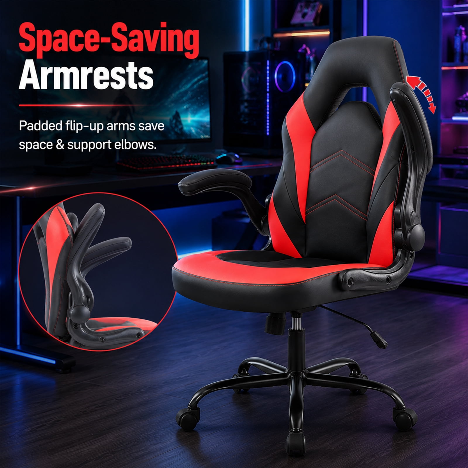 Alvantor Gaming Chair, PU Leather Comfortable Ergonomic Computer Chair Height Adjustable with Swivel and Lumbar Support