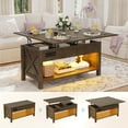 thumbnail image 4 of 42" Lift Top Coffee Table with Hidden Compartment & Storage Shelf，Center Table Converts to Dining Table，Rising Living Room Table Retro Central Table with Charge Station/USB Port, 4 of 8