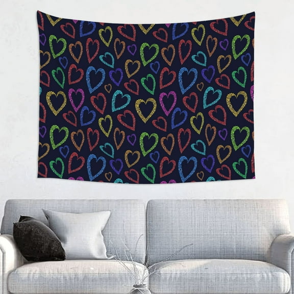 Hirioo Colored Hearts Print Tapestry Lightweight Fabric for Bedroom Aesthetic Home Wall Dorm Décor Living Room Decor 29x37 Inch