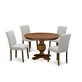 thumbnail image 6 of East West Furniture 5-Pc Kitchen Dining Table Set - Modern Kitchen Pedestal Table and 4 Doeskin Color Parson Chairs with High Back - Antique Walnut Finish, 6 of 8