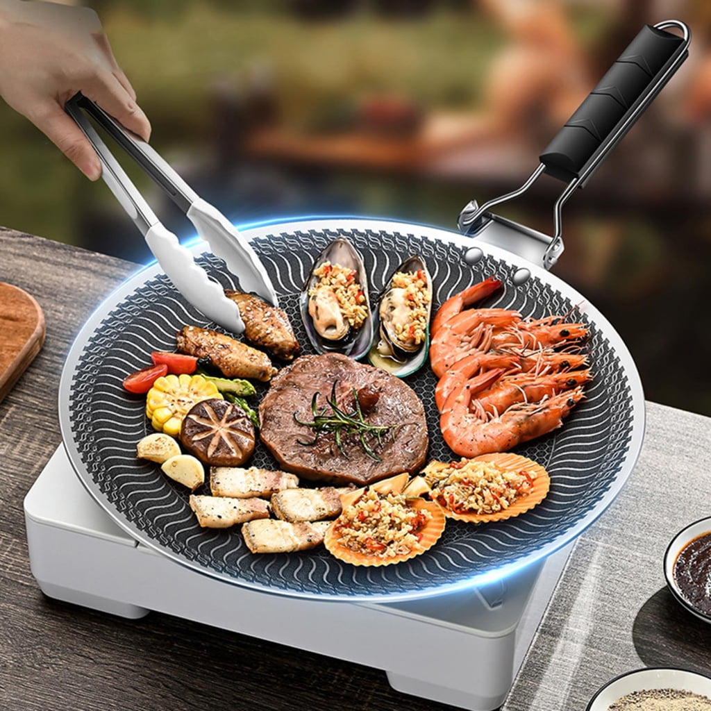 Grills Pans Outdoor Campings Fryings Pans Nonstick Round BBQ Griddle Barbecues Plate for Inductions, Stove,Electric