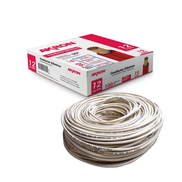 Cable De Cobre Akron Calibre 12 90mts Blanco