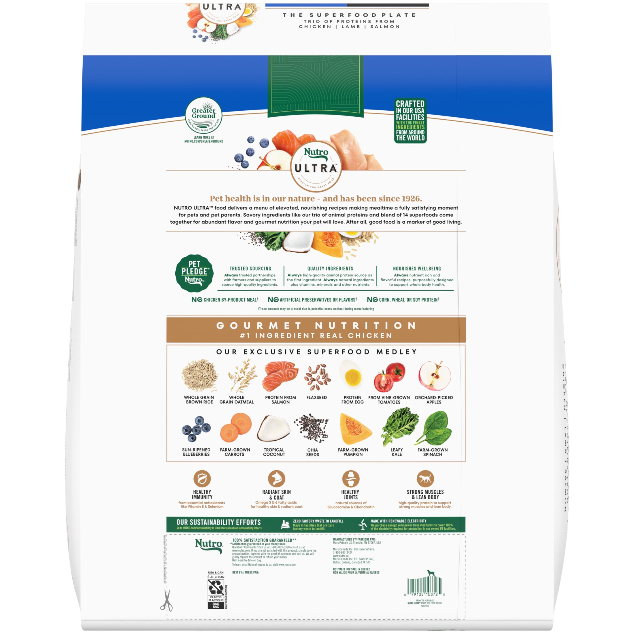 Nutro Ultra Adult Large Breed Dry Dog Food, Chicken, Lamb and Salmon Protein Trio, 30 lb Bag