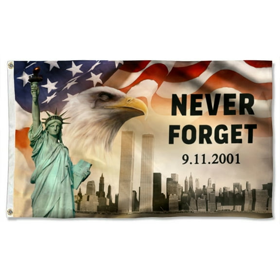 Cayyon 911 Flag Never Forget September 11 American Patriotic Grommet Flag 3x5Feet Banner with 2 Brass Grommets