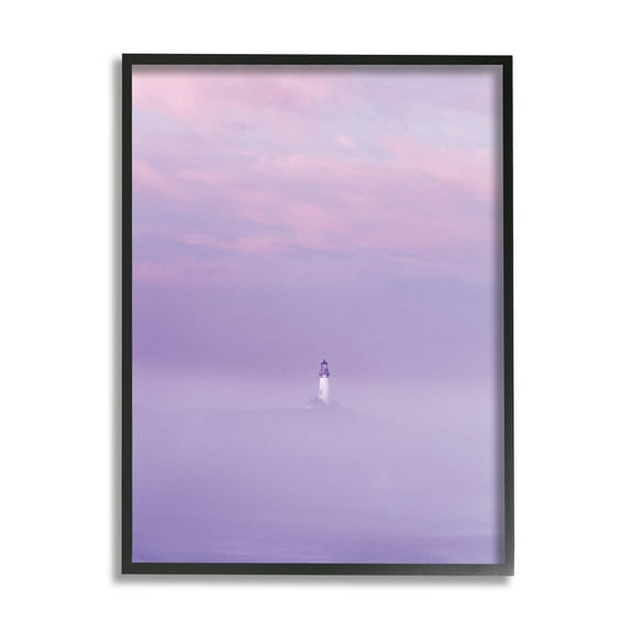 Stupell Industries Foggy Purple Lighthouse Nature Photography Black Framed Art Print Wall Art, 11 x 14
