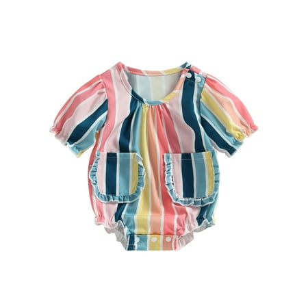 

Wassery Baby Girls Summer Casual Romper 3M 12M 18M Infant Girls Short Sleeve Crew Neck Striped Jumpsuit