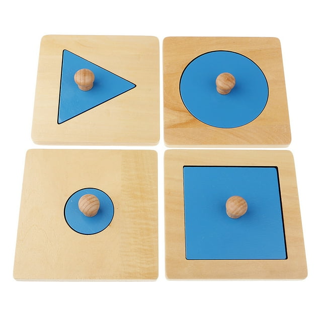 Montessori Beech Wooden Toy Set Kids - 4 Seperate Geometry Puzzles Matching Square