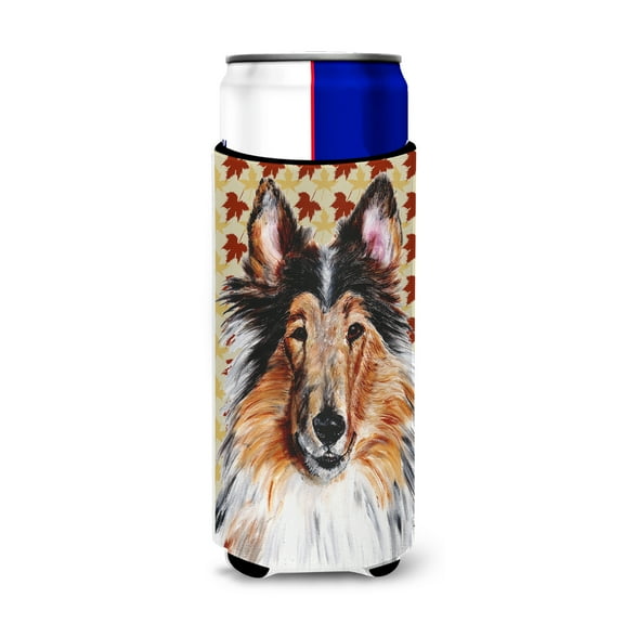 Collie Fall Leaves Ultra Hugger for slim cans
