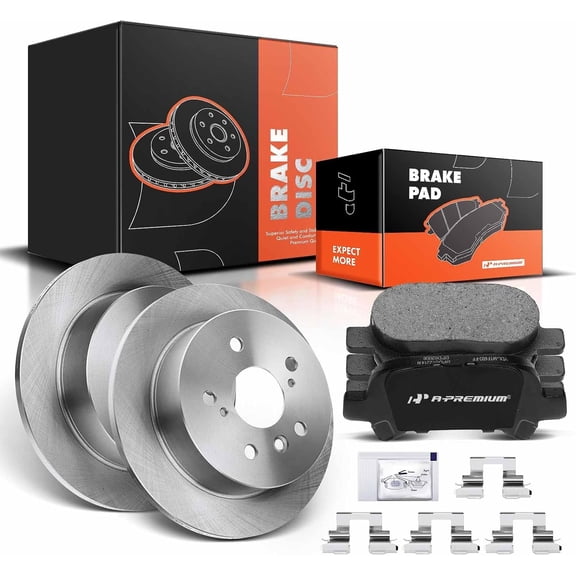 A-Premium 10.59 inch (269mm) Rear Solid Disc Brake Rotors   Ceramic Pads Kit Compatible with Select Toyota Models - Avalon 2005-2007, Camry 2002-2006, Solara 2004-2008, 6-PC Set