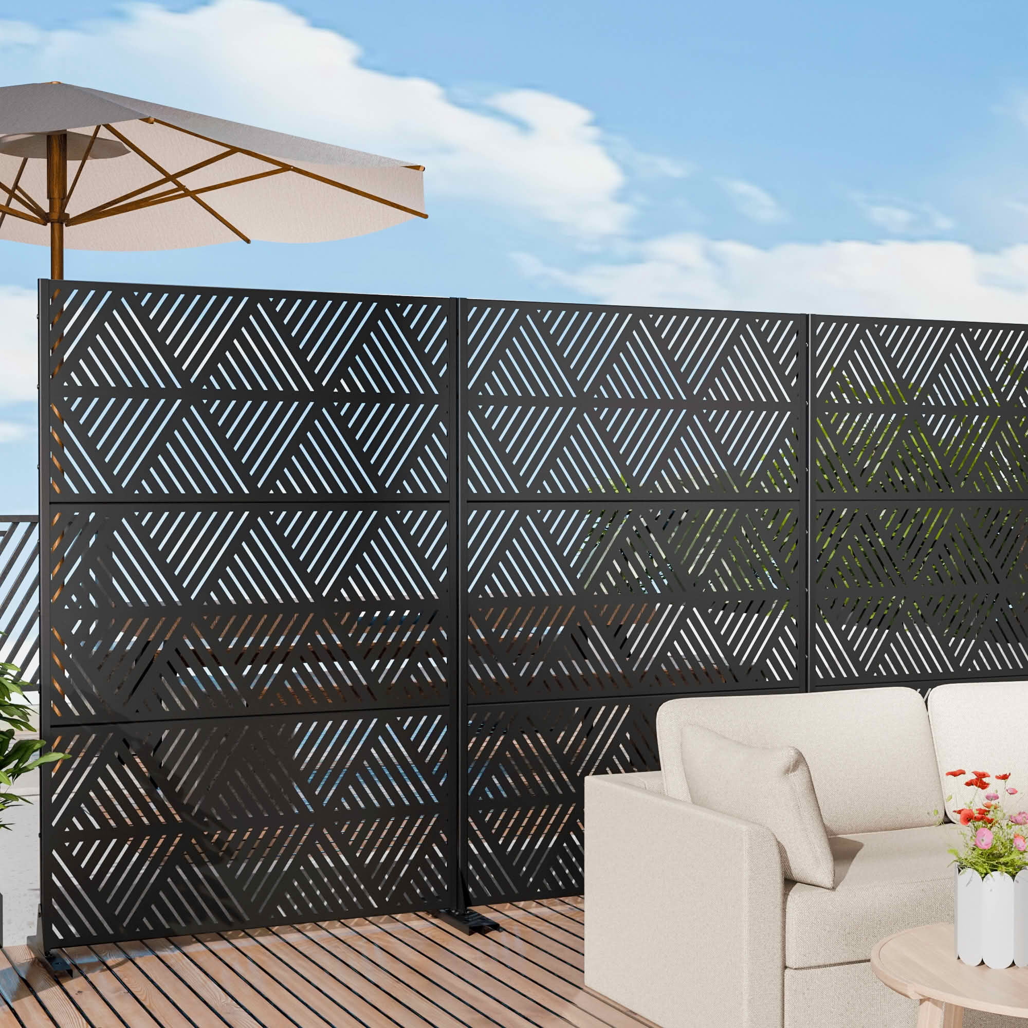 MAYEERTY 72x47x16 Inch Black Triangle Light Galvanized Steel Privacy Screen for Outdoor Street