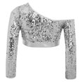 thumbnail image 5 of Eandarui Kids Girls One-Shoulder Stage Show Dancing Outfits Sequins Modern Hip Hop Tank Vest Jazz Dance Crop Tops Silver 16, 5 of 6