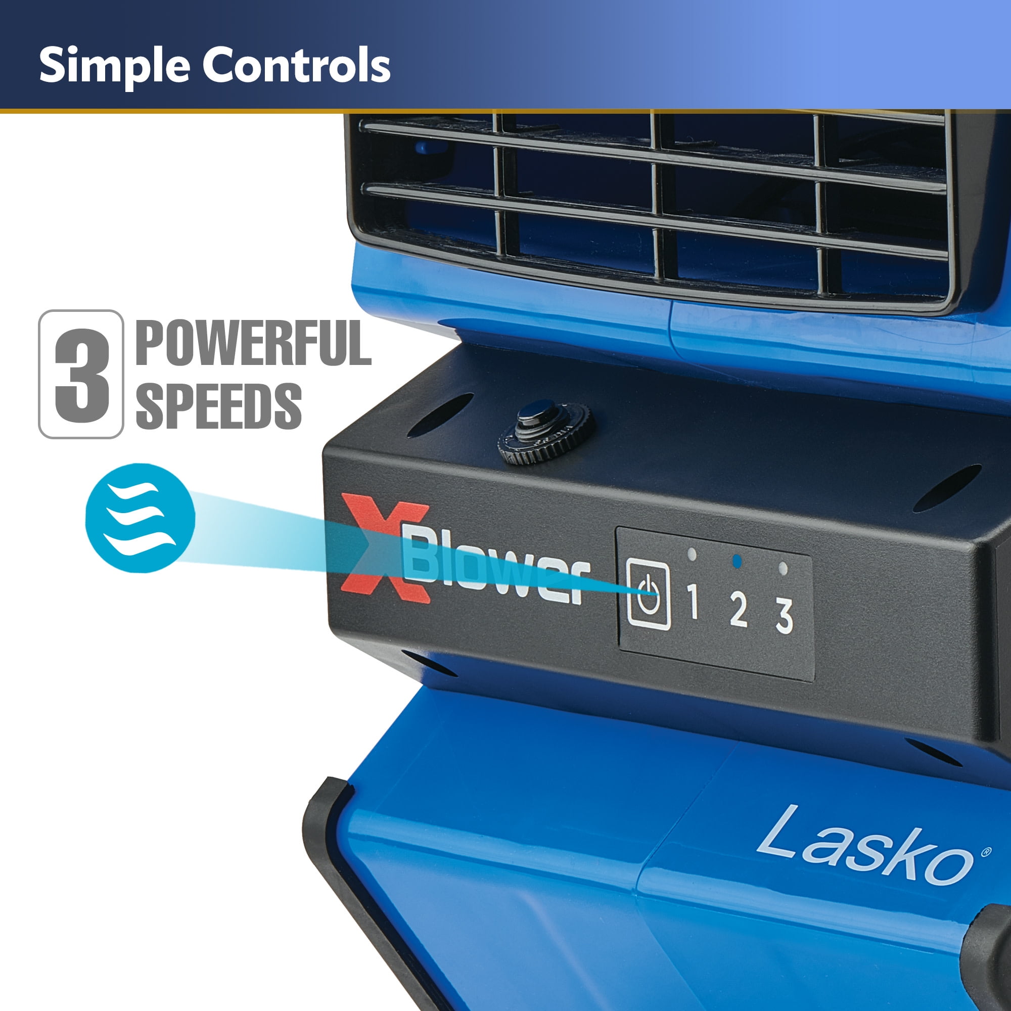 Lasko X-Blower 11" High Velocity Utility Blower Fan with USB Ports and Built-In Outlet for Cooling and Drying, Blue, X12905
