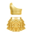 thumbnail image 3 of Gamivast Girls Sequin Dance Outfits One Shoulder Ruffle Crop Top and Skirt Set Sparkle Jazz Performance Costume Party Dress Up Stage Clothes, 3 of 5