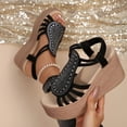 thumbnail image 5 of Wedges Heels for Women Open Toe Platform Fisherman Gladiator Sandals Glitter Rhinestone Elastic Ankle Strap Pumps Shoes Black Size 9.5, 5 of 7