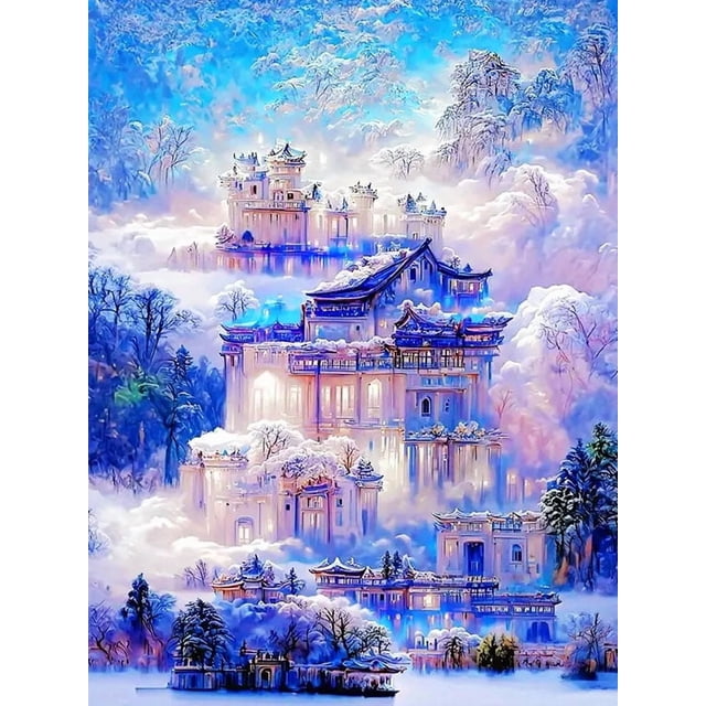 Landscape Diamond Mosaic Waterfall Embroidery Tree Fantasy Wall Decor Craft Kit, 30*40cm, frame not included.,6603