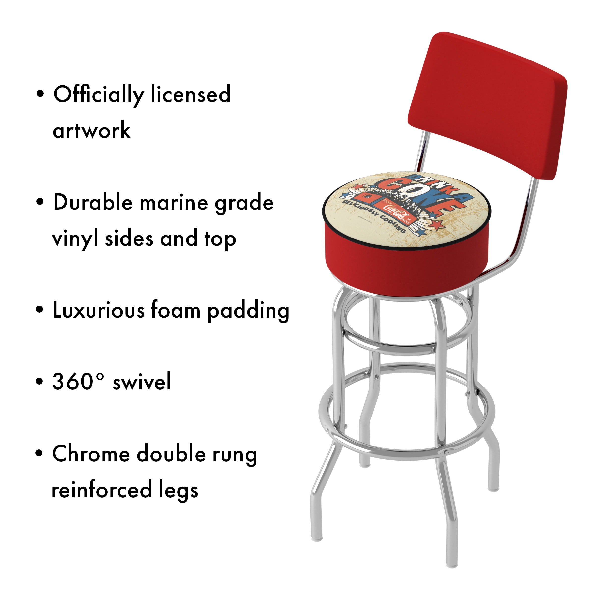 Trademark Gameroom Coca-Cola Brazil Drink a Coke Bar Stool with Back Rest