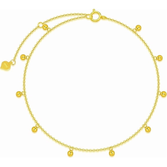 Solid 14K, 18K Gold Bracelets for Women, Real Gold Bead Thin Chain Bracelet