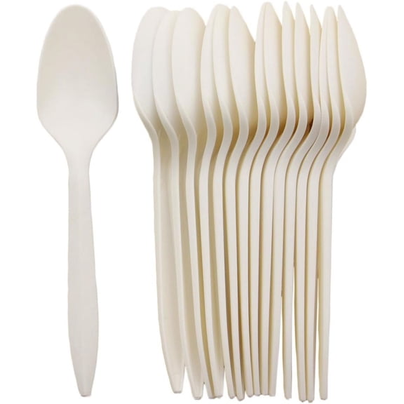 1100 Pack 5.8 Inch Disposable Spoons, Plant-Based & Compostable Cutlery Made from Cornstarch for Wedding, Birthday, Bar