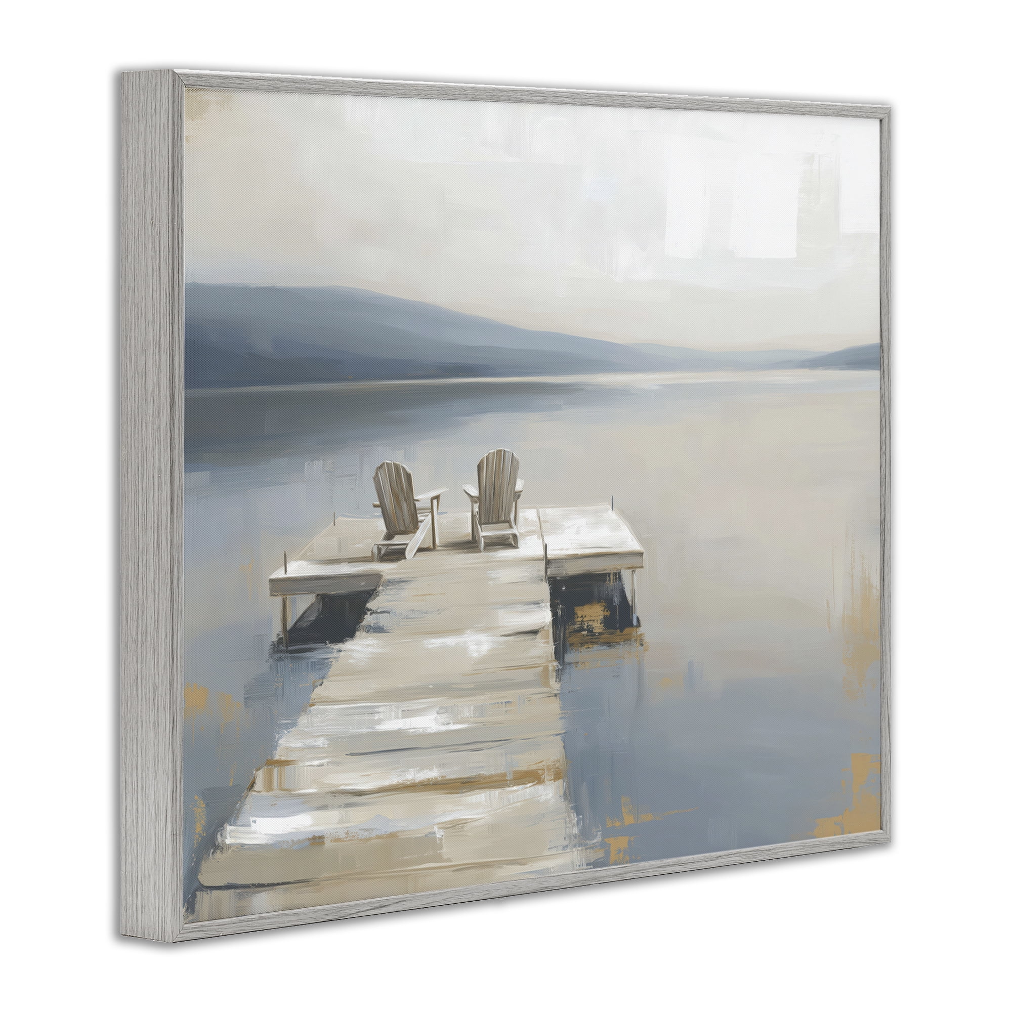 Stupell Industries Adirondack Chairs on Pier Gray Framed Giclee Art, design by Kim Curinga