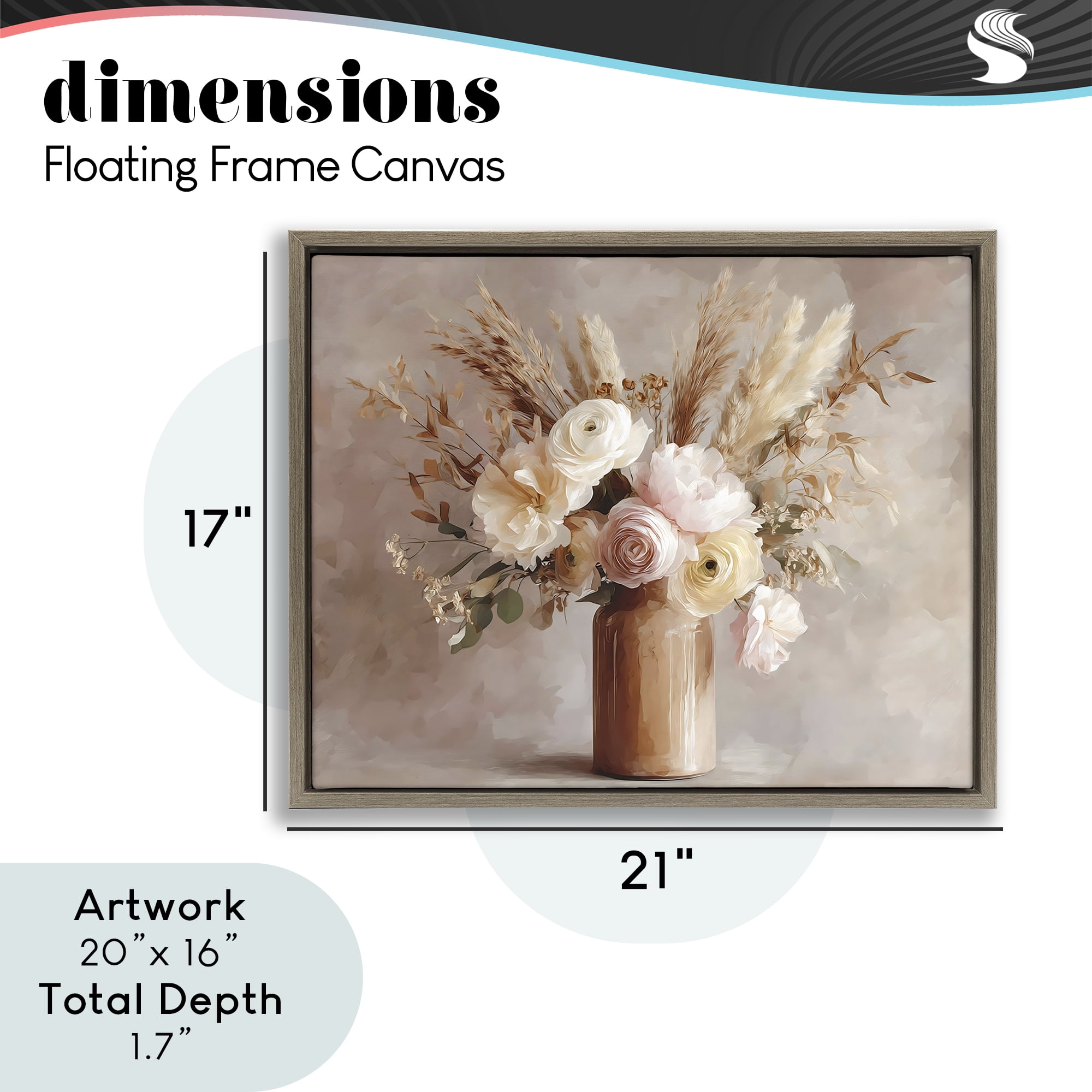 Stupell Industries Elegant Wheat Bouquet in Vase Brown Framed Floater Canvas Wall Art, design by Franklyn Gregory
