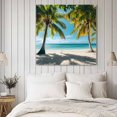 thumbnail image 5 of Wall Art Prints, Ocean Framed Canvas Prints for Bedroom Living Room Bathroom Office, Palms Tropical Island Summer Beach Sea Water Gallery Wrap Wall Art Poster for Gifts Home Decor 28"x28", 5 of 9