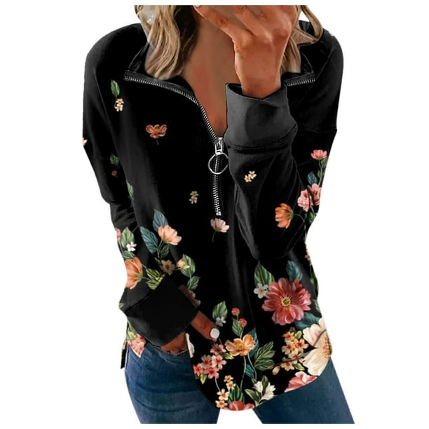 Blusa de manga larga con estampado de tribu con cremallera informal a la moda para mujer Pompotops gfhjh15642