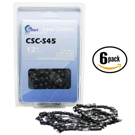 6-Pack 12" Semi Chisel Saw Chain for Oregon 91PX045G Chainsaws - (12 inch, 3/8" Low Profile Pitch, 0.050" Gauge, 45 Drive Links, CSC-S45)