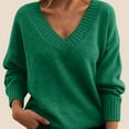 thumbnail image 2 of WTXUE Women's V Neck Long Sleeve Knit Loose Oversized Pullover Sweater Top Soft Business Casual Sweaters Tunic Sweaters Fall Outfits Comfy Plus Size Sweaters Green 5Xl, 2 of 5