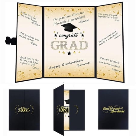 Uanit 2024 Black Gold Graduation Guest Book Alternative Signature Congrats Certificate Class of 2024 Graduation Party Supplies Guest Book for College High School Unique Graduation Gift for Friends