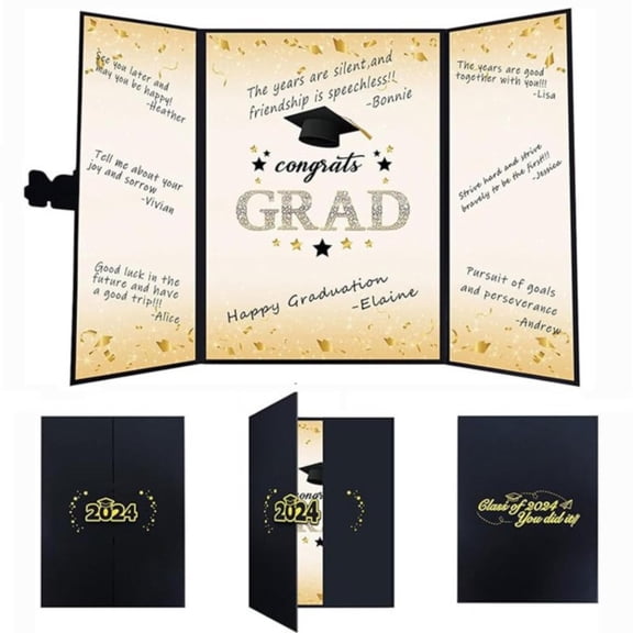 BNNG 2024 Graduation Guest Book Alternative Signature Congrats Certificate Black Gold Class of 2024 Graduation Party Supplies Guest Book for College High School Unique Graduation Gift for Friends