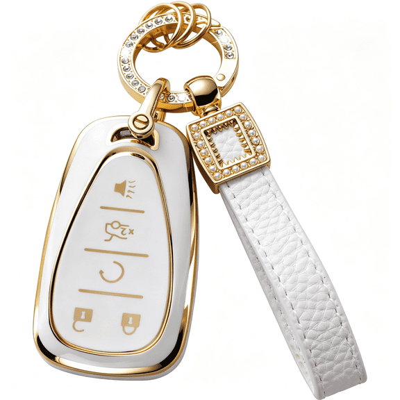 SUBAI for Key Fob Cover with Leather Lanyard, Car Key Fob Case Compatible with Malibu Equinox Traverse Camaro Cruze Blazer Volt Bolt Smart 4/5 Buttons Smart Key Protector Holder