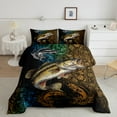 thumbnail image 2 of Manfei Bass Fish 3pcs King Size Comforter Sets,Fishing Hunting Bedding Comforter Set,Gradient Ombre Bedding Set,Breathable Rustic Bedroom Decoration,Reversible, 2 of 8
