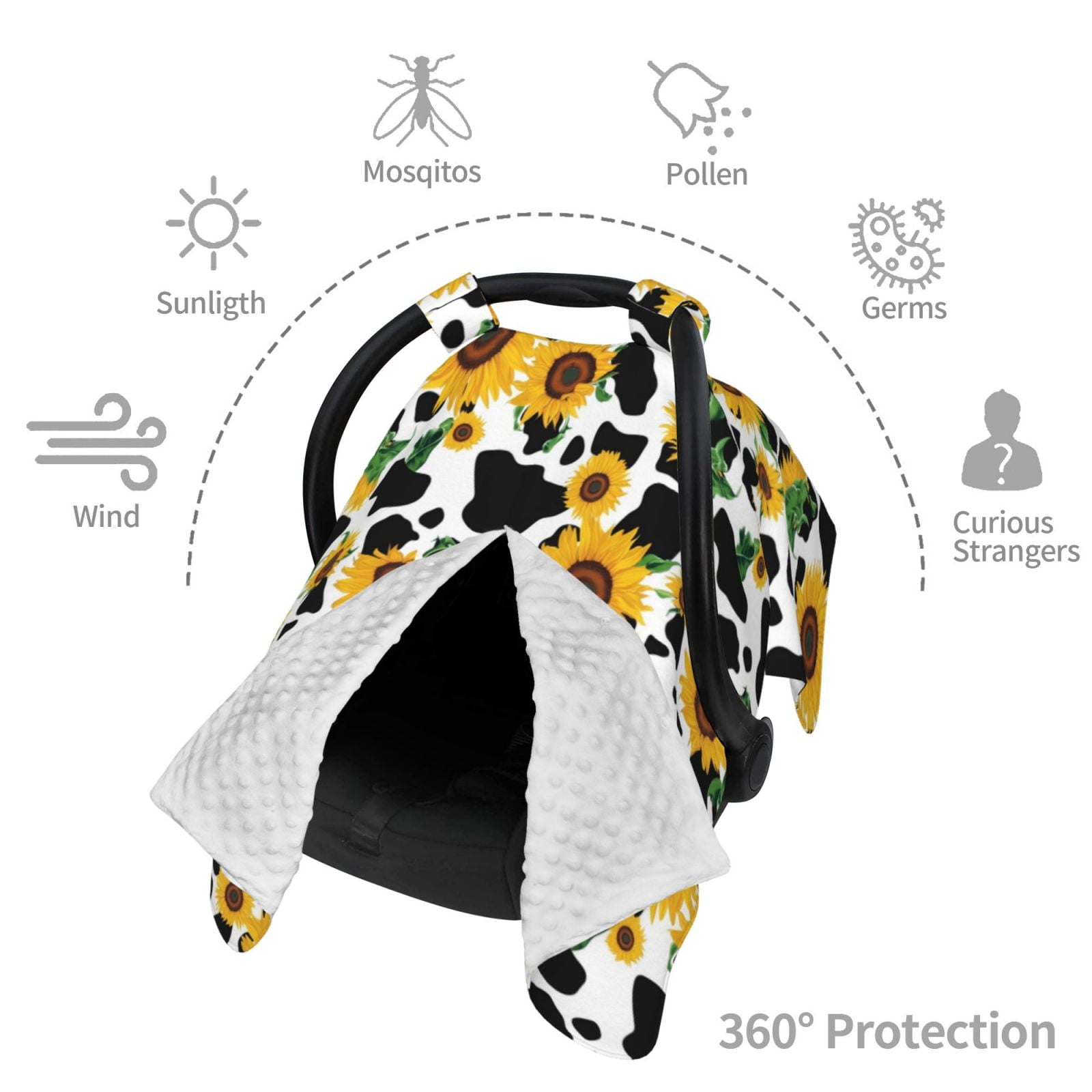 Car Seat Cover Baby - Cute Cow Print Sunflower D Breathable Infant Car Seat Cover for Baby Carseat, Lightweight Comfort Baby Essentials Must Haves Newborn Stuff for Girl Boy