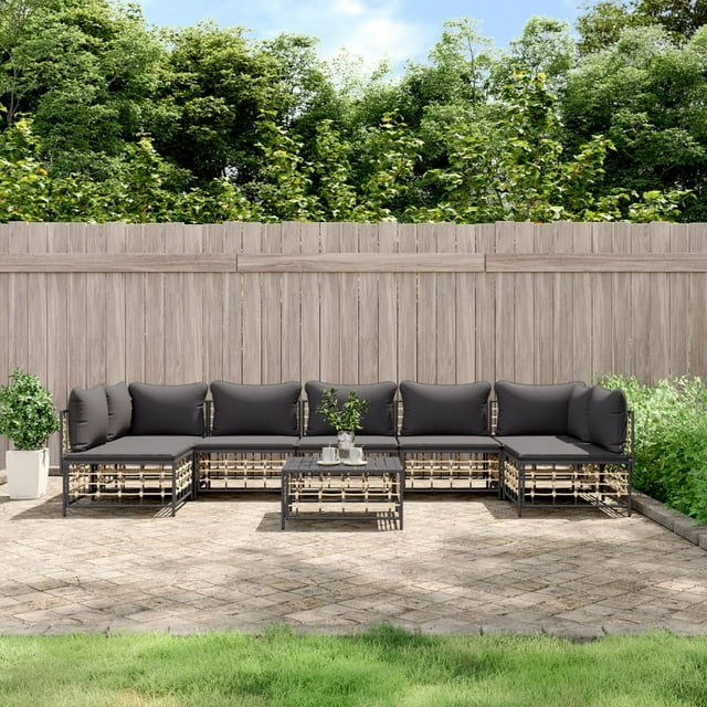 vidaXL Ensemble de Salon de Jardin 8 Pcs avec Coussins en Rotin Poly Anthracite