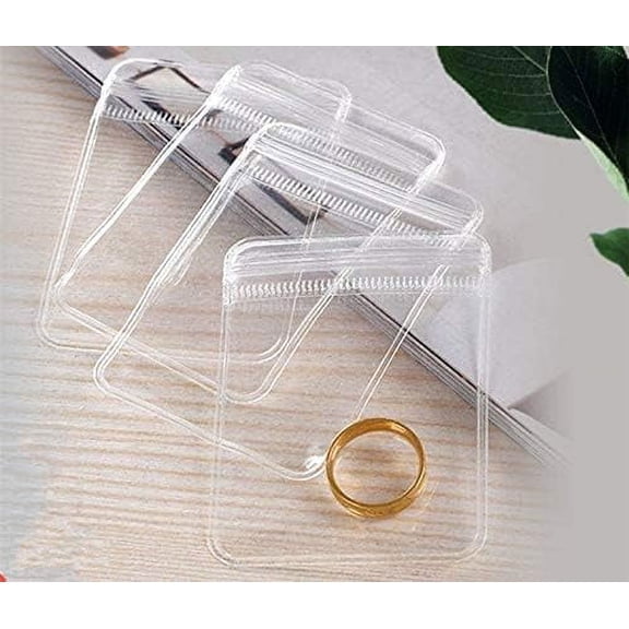 50pcs Clear PVC Transparent Zip Lock Jewelry Bag Small Size Dust Proof Airtight Pouch Plastic Zipper Self Seal Packing Organizer Storage Bags for Rings Earrings Bracele