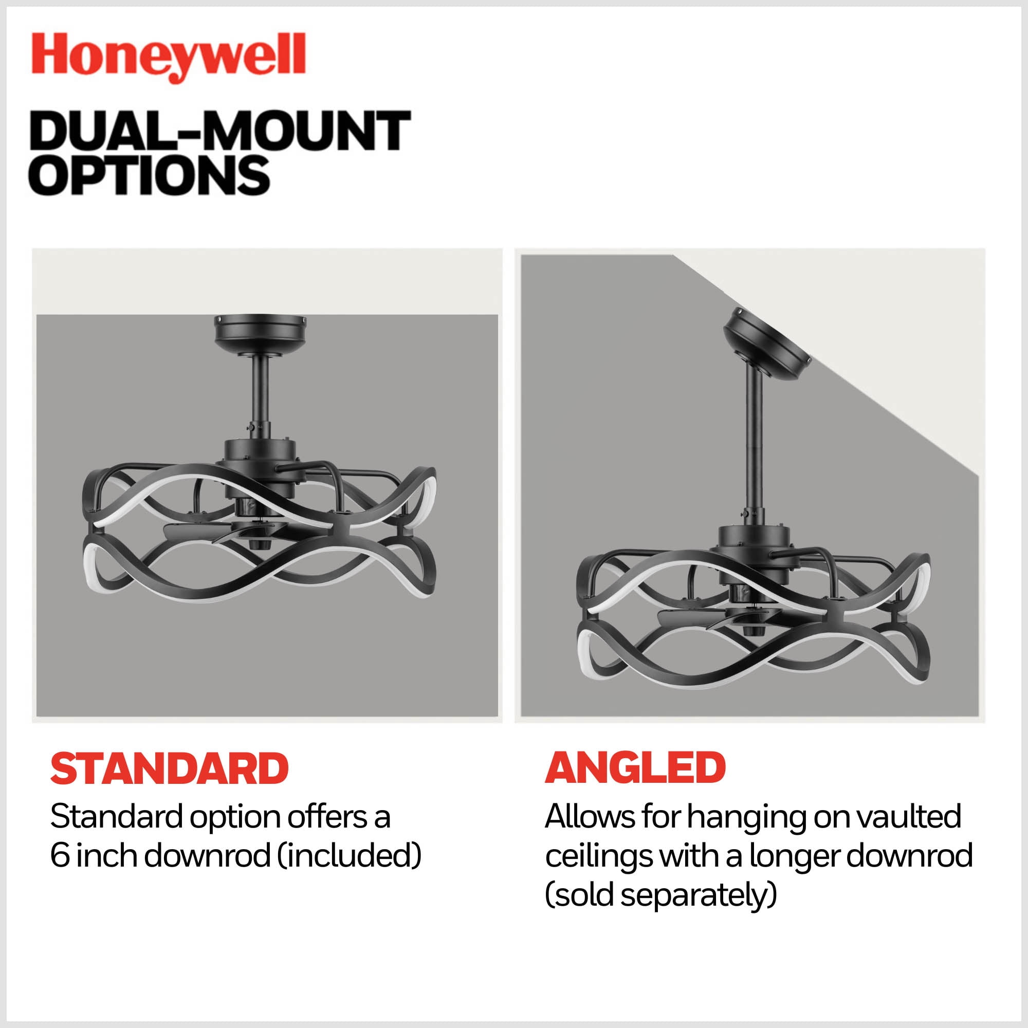 Honeywell Ormiston Fandelier 22" Black Contemporary Indoor Ceiling Fan with Lights and Remote Control, Color Changing LED, Reversible Motor