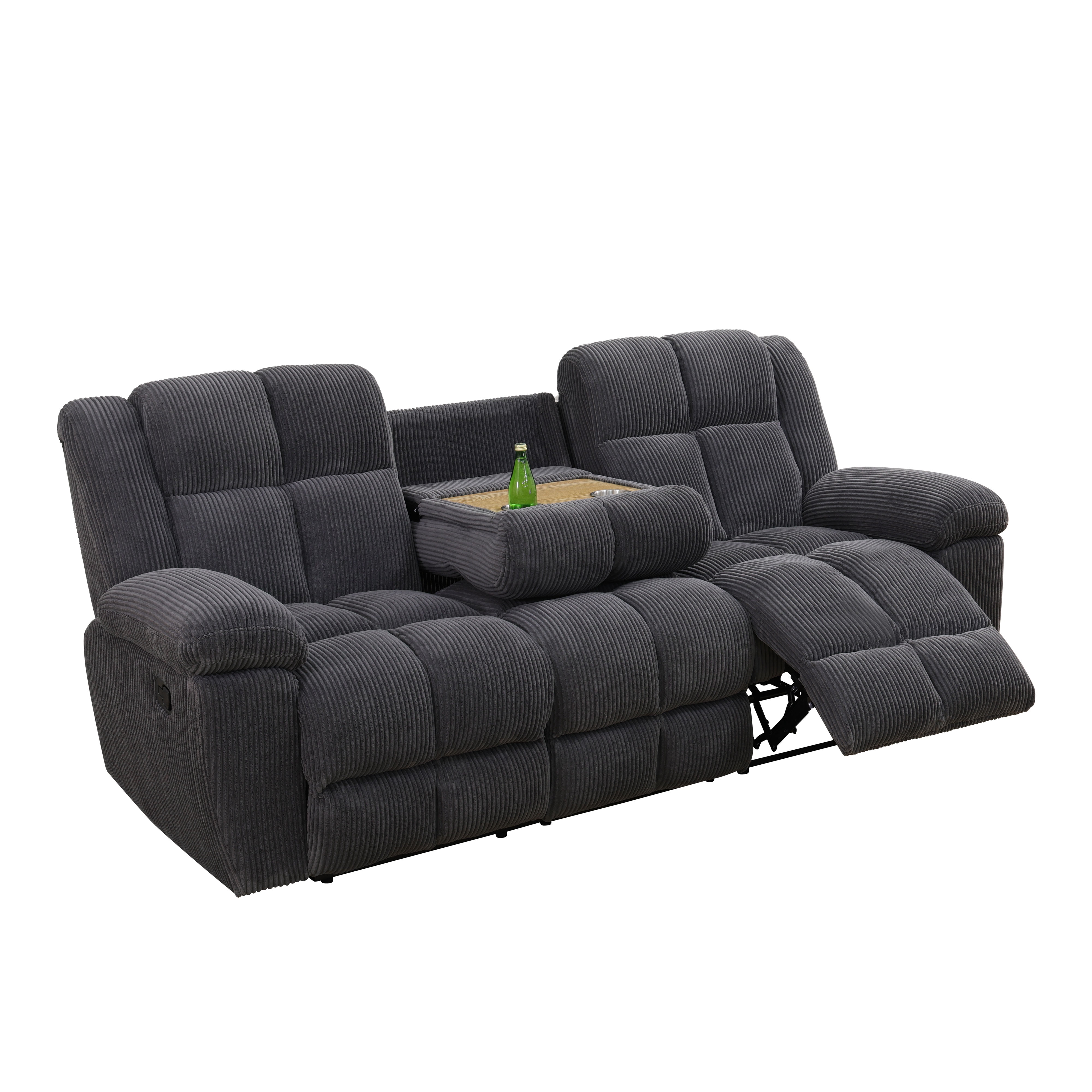 MAYEERTY Reclining Sofa, 3-Seat Corduroy Fabric Recliner with Adjustable Backrests for Living Room, Dark Gray
