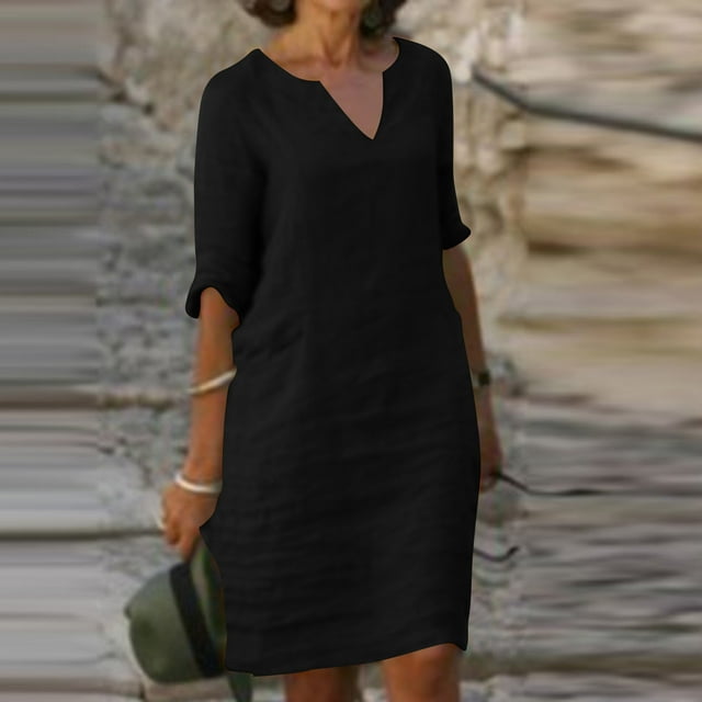 Pisexur Robe à Manches Courtes Col Rond Mode Femmes Décontractée Col Rond Imprimé Été Robe 1/2 Manches Robe Femmes