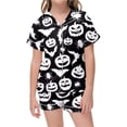 thumbnail image 4 of Tisuna Kids Girls Short Sleeve Pajamas Set Halloween Pumpkin Bat Print Collared Tops And Shorts Pjs Set Fashion Cute Kids Halloween 2 Pieces Indoor Wear For Age 2-13 Years, 4 of 4