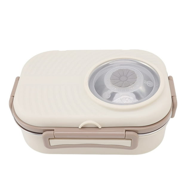 Contenedores de Almuerzo para Adultos Box Kids, 1450ml Fiambrera para Niños con Tazón de Sopa Cubiertos Fiambrera para Niños Grandes Contenedores de Almuerzo para (Beige)