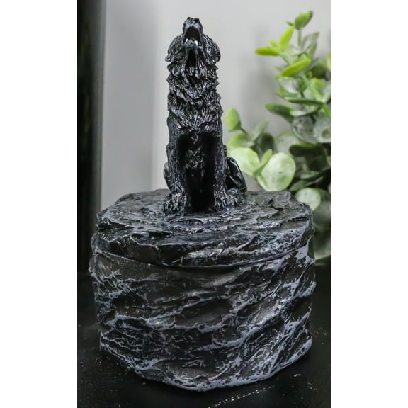 Ebros Single Howling Gray Alpha Wolf Mini Rounded Jewelry Decorative Box