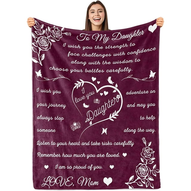 LHSHID Daughter Blanket Daughter Blankets from Mom Dad Birthday for Daughter I Love You Daughter Presents to My Daughter Daughter Soft Flannel Letter Throw Blanket 60"x80"