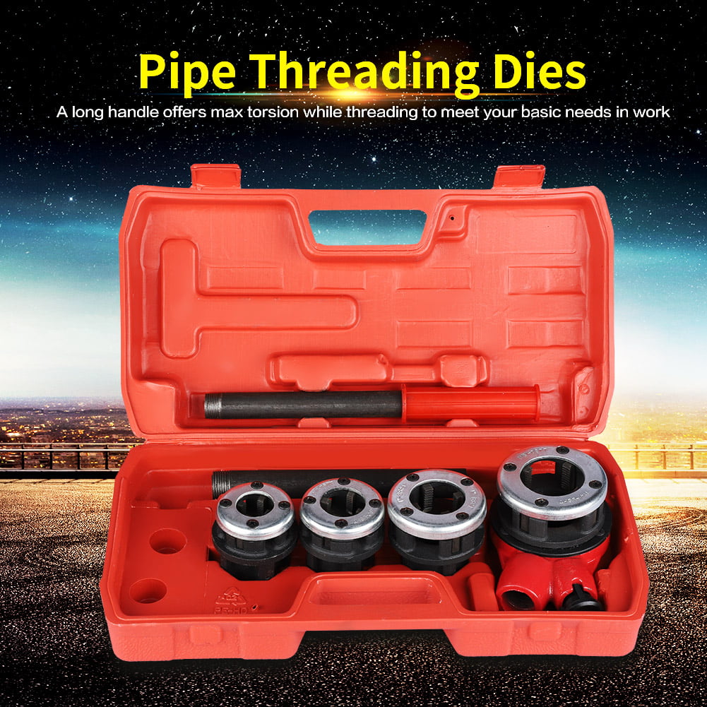 4 Dies Manual Plumber Pipe Threading Set 1/2" 3/4" 1" 1-1/4" Threader Tools 