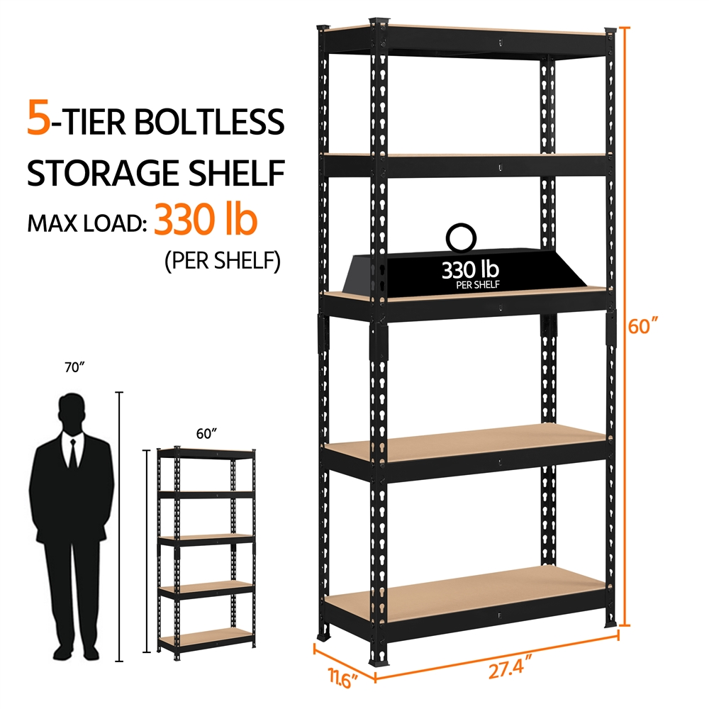 Smile Mart 5-Shelf Boltless & Adjustable Steel Storage Shelf Unit, Black, Holds up to 330 lb Per Shelf, 3 Pack - image 6 of 9